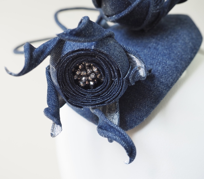 denim hat with roses