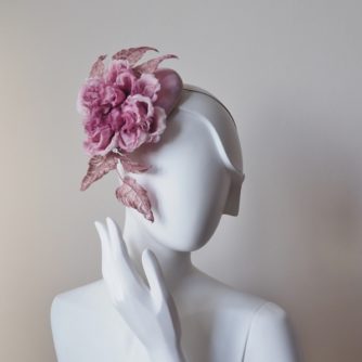 dusky pink marshmallow rose hat