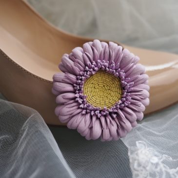 leather flower shoe clips with gerberas