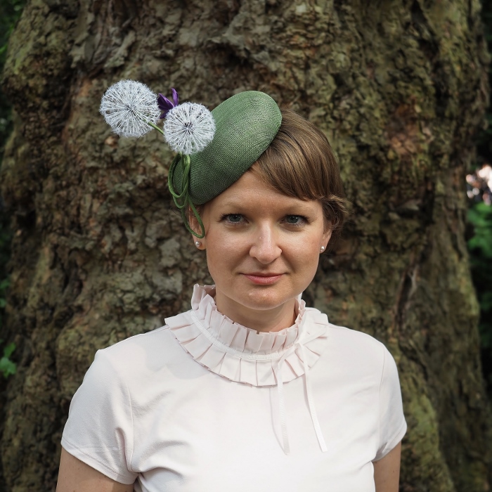 silk dandelion clock button hat