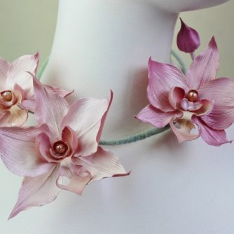 extra shiny rayon satin fabric blush pink silk orchid necklace