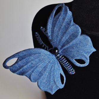 denim butterfly brooch