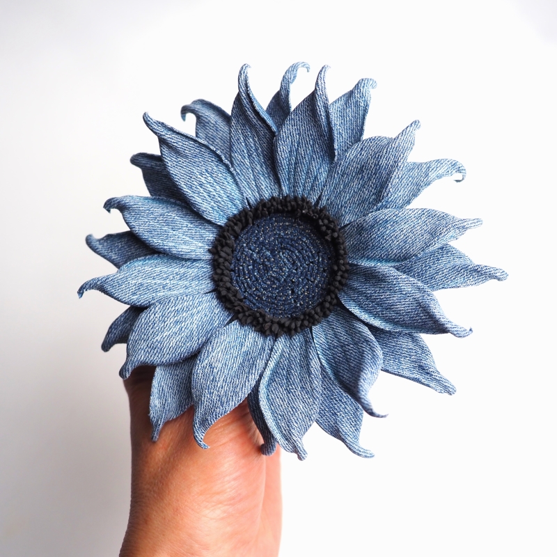 upcycled denim sunflower brooch