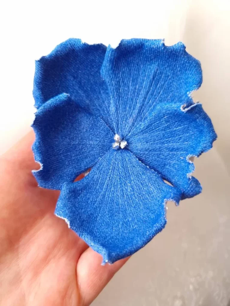 denim pansy flower brooch