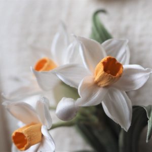 silk daffodils closeup