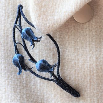 denim bluebells flower brooch