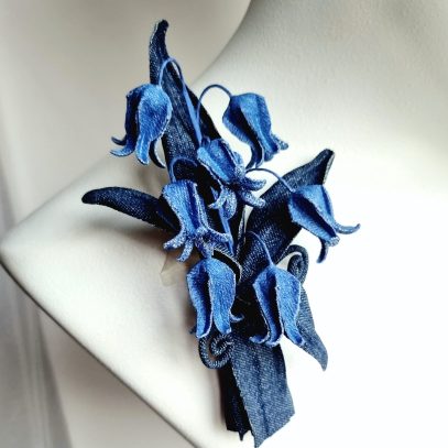 denim bluebells flower brooch