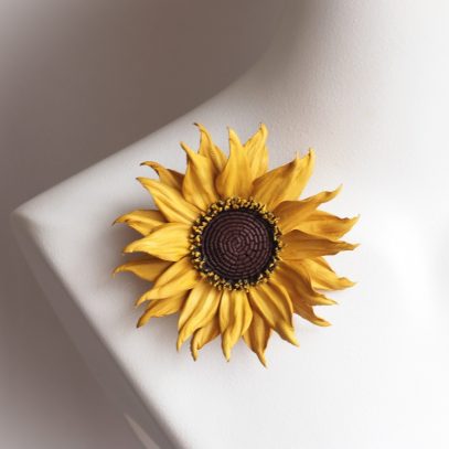 leather sunflower brooch