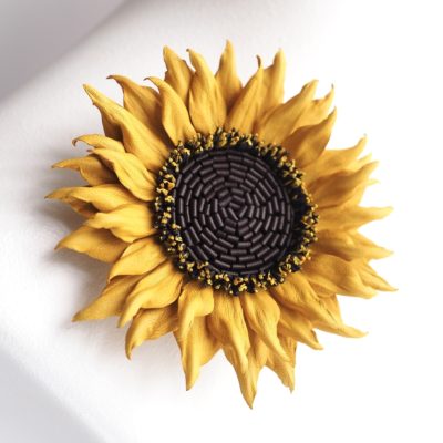 leather sunflower pin