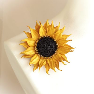 new small leather sunflower pin front