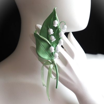 retro cotton lily of the valley brooch