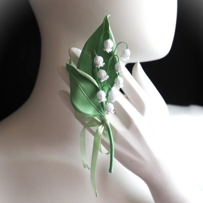 retro cotton lily of the valley brooch