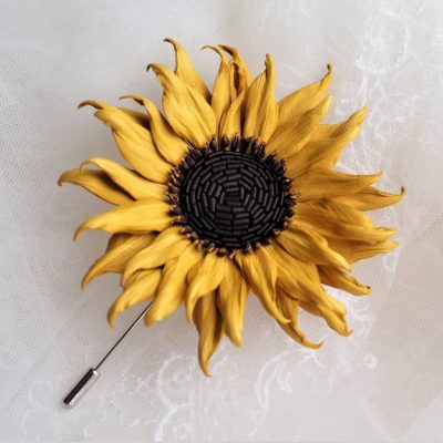 mini leather sunflower pin