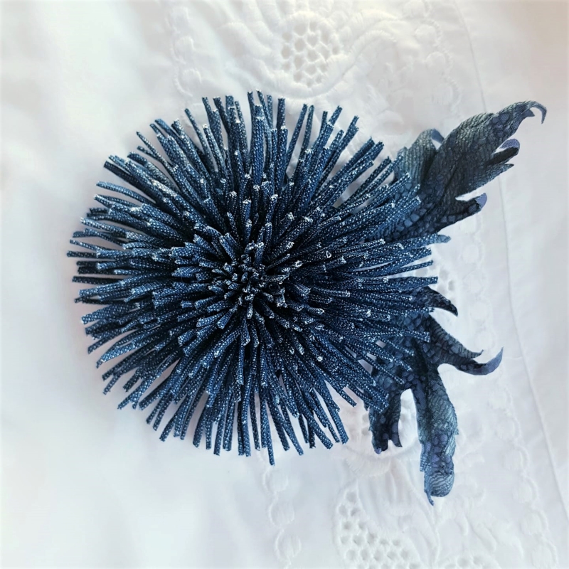 denim chrysanthemum brooch