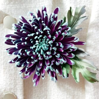 hand dyed leather chrysanthemum corsage