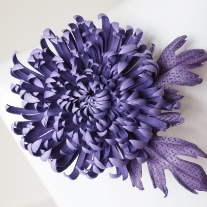 purple leather chrysanthemum brooch