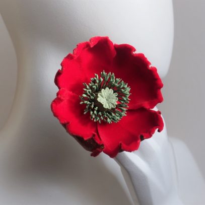 red velvet poppy brooch