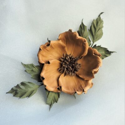 leather wild rose brooch in biscotti