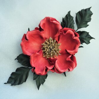 leather wild rose brooch in red 800