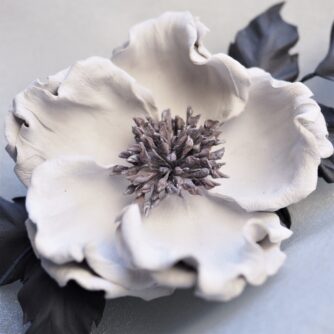 leather wild rose brooch in white close 800