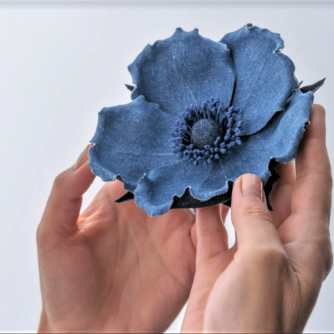 denim wild rose brooch