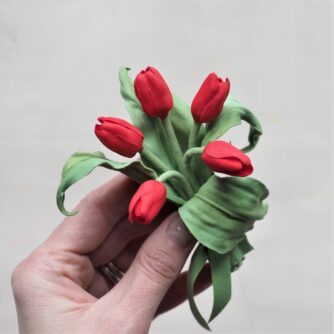 cotton flower brooch miniature tulips