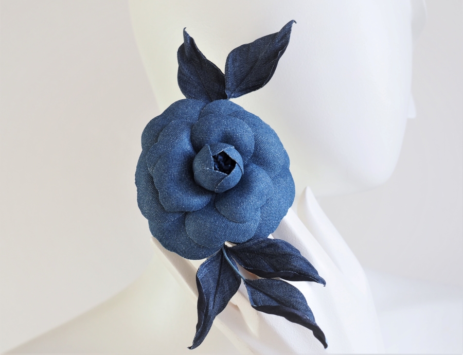 denim camellia flower corsage