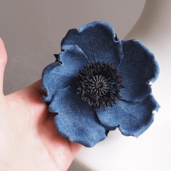 denim wild rose brooch