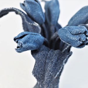 denim miniature tulip brooch detail