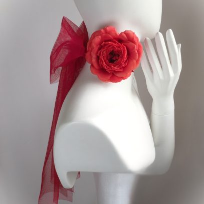 scarlet red silk rose choker