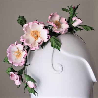 hand dyed leather rose crown detail