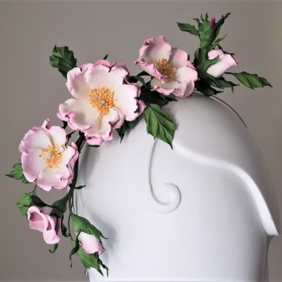 hand dyed wild leather rose headpiece detail (2)