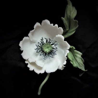 white velvet poppy corsage