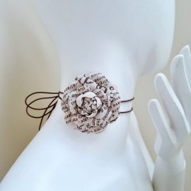 newsprint cotton camellia choker