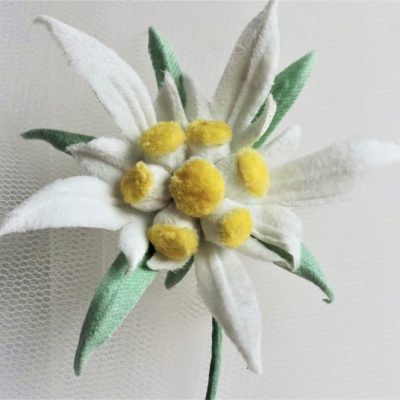 velvet edelweiss flower brooch detail
