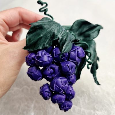 purple leather grape bunch brooch