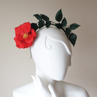 red leather rose headpiece