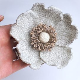 linen wild rose brooch