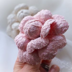 textured silk camellia in pink side