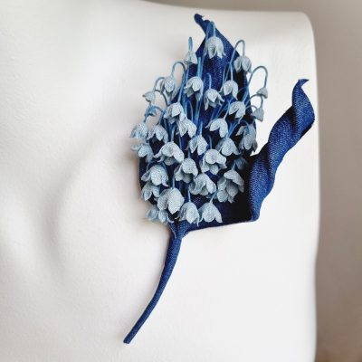 denim lily of the valley brooch