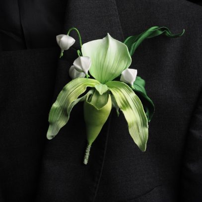 silk lady slipper orchid boutonniere