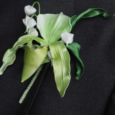 lady slipper orchid boutonniere side