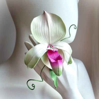 sik lady slipper orchid corsage