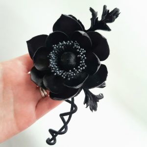 black anemone corsage