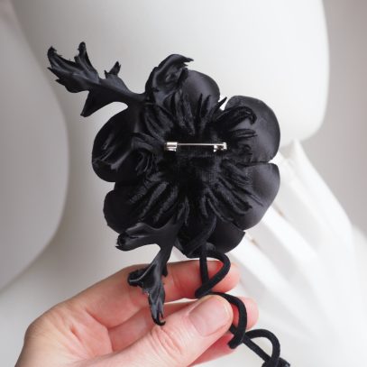 black silk and velvet anemone corsage back 900