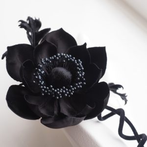 black silk and velvet anemone corsage