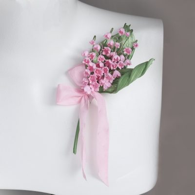 pink fabric lily of the valley brooch