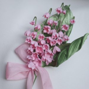 pink fabric lily of the valley brooch detail