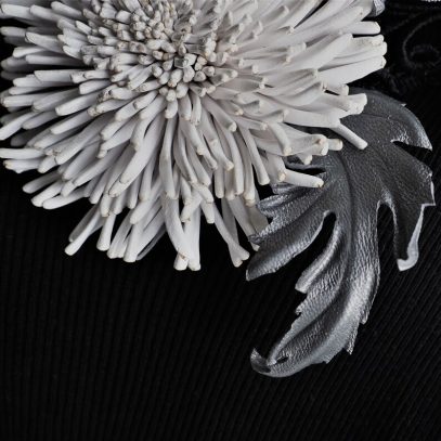 white leather chrysanthemum detail