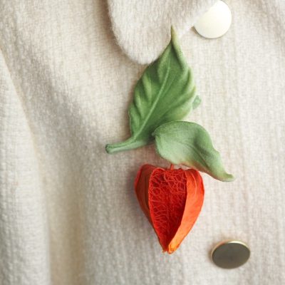 fabric physalis brooch